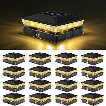 vighep 16 Pack Fence Post Solar Lights, Fits 4x4 & 3.5x3.5 Wood Vinyl Posts, 2 Modes(Warm,Cool White)| Dusk to Dawn, Waterproof LED Outdoor Post Cap Lights for Deck Railing Porch, Black