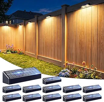 JOFIOS Fence Lights Solar Powered 12 Pack, 3000/4000/6000K 3 Modes, IP65 Waterproof Solar Fence Lights Outdoor, Dusk to Dawn Deck Lights for Outside, Wall, Backyard, Step, Patio, Stair Railings