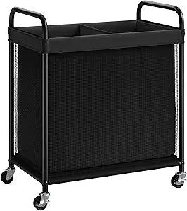 ELYKEN Laundry Hamper 2 Section, 100L Rolling Laundry Sorter with Removable Liner Bag, Laundry Basket with Wheels, Steel Frame with Metal Handle, Clothes Hamper Cart for Laundry Room & Bedroom