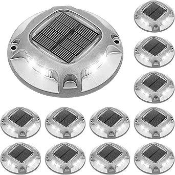 VOLISUN Solar Driveway Lights Dock Deck Lights 12 Pack,2 Colors in 1 Led IP67 Waterproof Outdoor Warning Step Lights for Driveway Sidewalk Pathway (White/Blue)