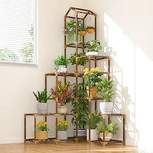 EnHomee 64.2" Corner Plant Stand Indoor Tall Plant Shelf for 13-19 Pots Tiered Plant Stands for Outdoor, Multiple Plants Tiered Wood Shelf for Living Room, Balcony, Patio