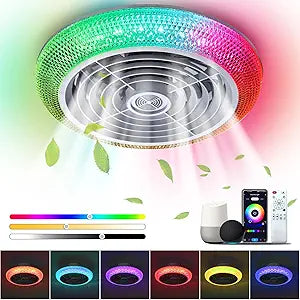 TCFUNDY Ceiling Fan with Light, 16" LED RGB Low Profile RGB Fan Light with 6 Wind Speed, App & Remote Control, Fit for Alexa, Google Assistant