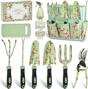 Gardening Tools, WisaKey 10 Piece Heavy Duty Garden Tools Set with Handle, Durable Fashion Garden Organizer Handbag, Ideal Gardening White Elephant Gifts Gift for Woman Mothers