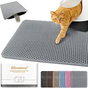 Waterproof Cat Litter Mat, Double Layer EVA, Odor-Free Large Grid, Urine Proof, Easy Cleanup 27 x 46, Gray
