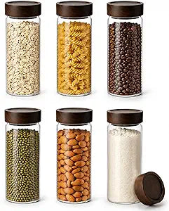 Sixhaven Wide Mouth Glass Storage Jars With 3" Acacia Wood Lids - 6 Pack of 25.3 Oz Airtight Food Storage Containers - Borosilicate Glass Canisters for Kitchen - Pantry Organizers Storage for Coffee
