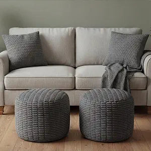 HunnmingRe 2 Pcs Unstuffed Boho Ottoman Pouf Footstool Cover,Gray
