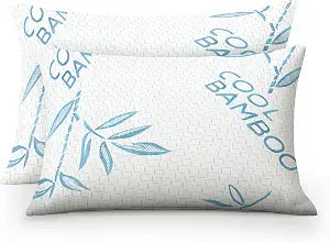 OMEO 2 Pack Bamboo Pillow Standard Size for Sleeping, Hypoallergenic Cooling Shredded Memory Foam Bed Pillows for Side, Back and Stomach Sleepers, Adjustable Loft and Washable Cover 20" x 26"