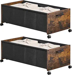 FOUCSSOMEI Under Bed Storage with Wheels, Wooden Under Bed Drawers On Wheels, Rolling Under Bed Shoe Storage, Space Saving, Rustic Brown,90L