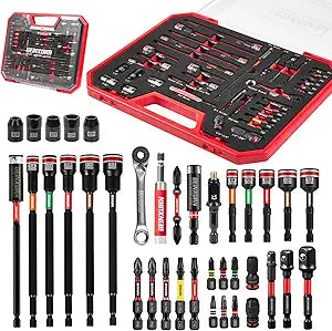 Geinxurn 37Pcs Tools Set Packaged with Plastic Toolbox Storage Case, Include Screwdriver Bits, Nut Driver, Mini Wrech,Socket Driver, Quick change adapter, Socket Driver and Bit Holder for Diy