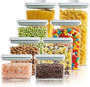 8 Pack Airtight Food Storage Containers with Lids, Pop Top Pantry Organizer Set, BPA-Free Clear Stackable Kitchen Containers with Measurement Marks for Cereal, Flour, Sugar, Pasta, Snacks