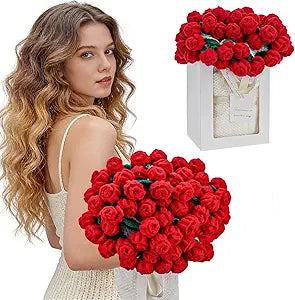 Crocheted Flower Bouquet Blanket,Gifts for Mom Wife Grandma,Finished Handmade Rose Throw Blanket, Romantic Rose Gifts Ideas for Mothers Day Wedding Anniversary Girlfriend Birthday (Red, 43")