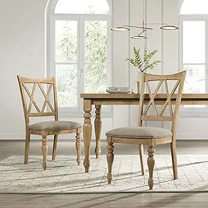 Roundhill Furniture Verta Solid Wood Cross-Back Dining Chairs, Set of 2, Light Oak Finish