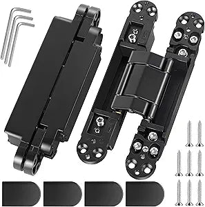 7 Inch Invisible Door Hinges (2 Pack), 3D Adjustable Hidden Door Hinges for Doors, 180 Degree Swing Heavy-Duty Zinc Alloy Concealed Hinge, 177 lbs Load-Bearing, Matte Black Finish