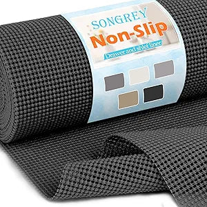 Songrey Non-Adhesive Drawer and Shelf Liner, Non Slip Cabinet Liners, Protect Kitchen Cupboard, Bathroom Drawers, Breathable, Thick Strong Grip mat (12IN x 20FT, Black)