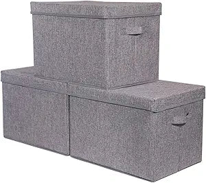 TENABORT 3 Pack Large Foldable Storage Box with Lids Fabric Storage Cube Organizer Cloth Containers Bins Baskets for Closet Clothes Clothing Bed Room