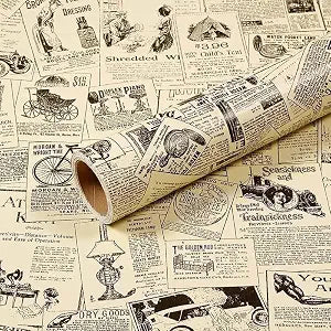 Self-Adhesive Vintage Newspapaer Wall Paper Drawer Shelf Liner for Kitchen Bathroom Cabinets Dresser Wall Crafts 17.7x393 Inches