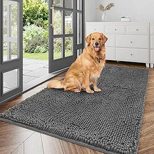 Ultra Absorbent Dog Door Mat for Muddy Paws, 48" x 30" Chenille Mud Mat for Dogs, Quick Dry, Trap Dirt Non-Slip Machine Washable Entry Rug for Indoor Outdoor Entrance, Dark Grey