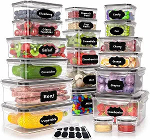40 PCS Plastic Food Storage Containers with Lids Airtight, BPA-Free Leakproof Meal Prep Containers Reusable,Microwave & Dishwasher & Freezer Safe,Includes Labels & Pen
