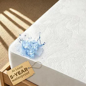 Cooling Waterproof Mattress Protector Queen Size, 400GSM 3D Air Fabric Breathable Mattress Cover, Premium Bed Protector with Deep Pockets, Luxury Noiseless Machine Washable Bed Cover, White