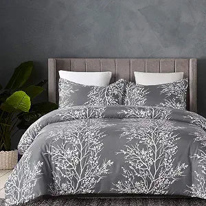 Vaulia Microfiber Duvet Cover Set King, Dark Grey Branch