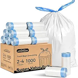 Charmount Small Trash Bags 4 Gallon-1000 Count Drawstring Mini Garbage Bags, Plastic Trash Can Liners for Bathroom Accessories, Bedroom, Dorm Room Essentials, Office