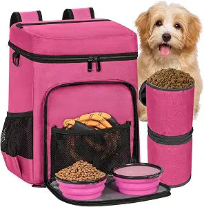 ANILD Dog Travel Bag Backpack, Flight-Ready TSA-Approved Dog Travel Bag with 2 Leak-Proof Food Canisters, 2 Foldable Silicone Bowls, Multi-Compartment Organizer for Hiking, Camping, Dog Mom Essentials