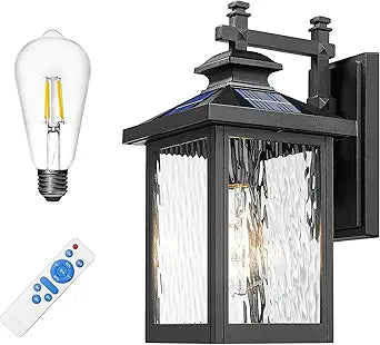 FEMILA Solar Powered Wall Lights, 14.2" Wall Mount Solar Lights Outdoor Waterproof, Aluminum Outside Porch Lights for House, with 2700K Bulb, 4FYX93B SL BK SW