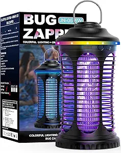 Rechargeable Bug Zapper Outdoor Indoor, Mosquito Zapper Cordless with 4000mAh Battery, RGB Light, USB-C Charging, 1/2 Acre Coverage, IPX4 Waterproof, Portable Fly Zapper for Camping, Patio, Garage