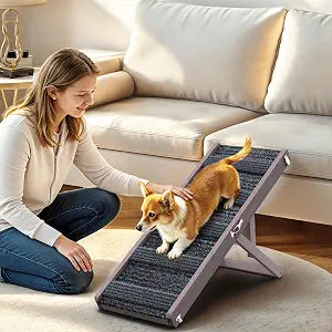 Pawaboo Foldable Dog Ramp, Small Dog Ramp for Couch, 4 Adjustable Height from 13'' to 21", Stable Pet Steps with Non-Slip Pad, Portable Pet Ramps Use for Couch Sofa Stairs, Grey Purple
