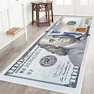 Hundred Dollar Bills Runner Rug 2x6,100 Bill USA Money Throw Accent Area Rug Large Floor Carpets Mat Non Slip Washable Runner Carpet for Entryway Hallway Laundry Bathroom Kitchen Bedroom Living Room