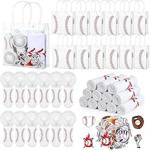Tujoe 36 Pcs Baseball Party Favors 40 x 12 Cooling Workout Towel Mini Portable Handheld Fan with Lanyards Clear Baseball Gift Bag with Handles and Stickers for Sport Team Gift, Battery Not Include