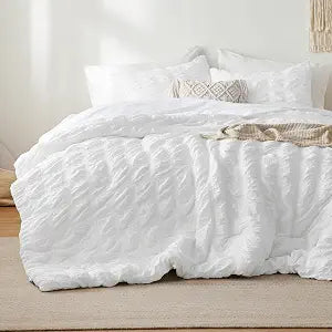 Bedsure White Comforter Seersucker Queen Bed in a Bag 7Pcs Soft Lightweight