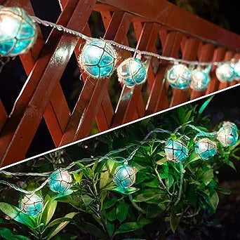 Brillarlights Blue Nautical String Lights Plug in, 10 Float Bulbs 9.8FT Beach Patio Decor, G50 Fishing Float Globes UL Certified, Connectable Coastal Lights for Lanai Deck Backyard Christmas Tree