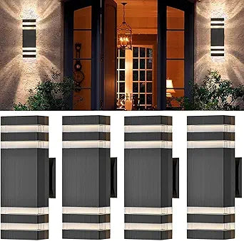 4-Pack Outdoor Wall Light, Up and Down Modern Exterior Lighting Fixtures, Black Waterproof Outdoor Lights Wall Mount Aluminum Porch Light for Patio Entryways Garage