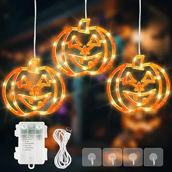 woohaha Pumpkin Halloween Window Lights,48LED Orange