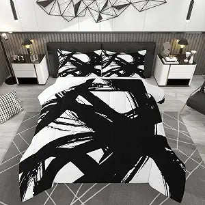 jejeloiu Black and White Comforter Set King Size Abstarct Bedding Set for Kids Boys Girls Modern Stripe Neutral Art Duvet Quilt Bedroom Decor Microfiber 3 Pcs with 2 Pillow Cases