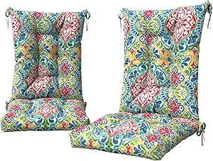 DYTXIII Set of 2 Rocking Chair Cushions for Outdoor/Indoor Use,Water Resistant Tufted High Back Chair Pads for Patio,Porch,Balcony Rocker and Adirondack Furniture - Damask Red