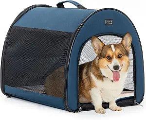 PETSFIT Collapsible Dog Crate, Dog Travel Crate - 26.5 Inch Lightweight, Roomy, Easy to Set Up, Portable Pop Up Dog Carrier with Thick Mat, Sturdy Soft Sided Dog Crate, Navy Blue
