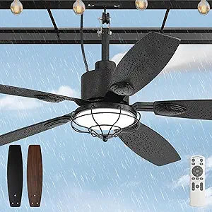 52" Outdoor Ceiling Fan with Lights, IP65 Waterproof Gazebo Fan with 3CCT Remote Control 6-Speeds Reversible DC Motor,Plug in Hanging Ceiling Fan for Patio Porch Pergola(Black)