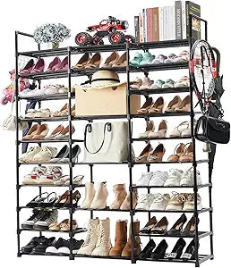 Mavivegue 10 Tiers Shoe Rack Tall Shoe Organizer Shoe Storage 55-65 Pairs Vertical Shoe Shelf Large Shoe Rack Organizer Stackable Shoe Racks for Entryway, Closet, Garage, Bedroom,Cloakroom -Black