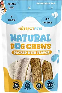 hotspot pets Small Premium Split Elk Antlers for Dogs - 3''-5'' Inch Long Dog Chews, (6 Pack) Naturally Shed Antler Bone for Small Breed Aggressive Chewers - Made in USA - Promotes Dental Hygiene