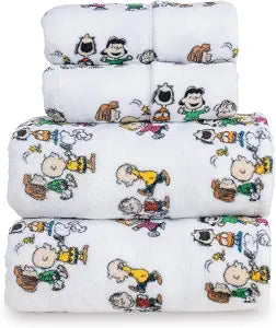 Berkshire Peanuts Velvetloft Plush Queen Bed Sheet Set,Extra Warm Fleece Sheets,4-Piece Cute Character Snoopy Printed Soft Plush Sheet Set,Laughing Small White