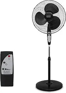 BLACK+DECKER 18-Inch Stand Fan with Pedestal Base, Height Adjustable Pedestal Fan with Remote and Touch Control Panel, Free Standing Fan with 90-Degree Oscillating and 3-Speed Settings, Black