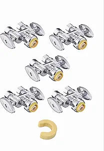 (Pack of 5) EFIELD Push Fit 1/2" x Dual 3/8" OD Compression Straight Stop Valve, 1/4 Turn with a Disconnect Clip Tool,(PF-VALVE039-5PCS)