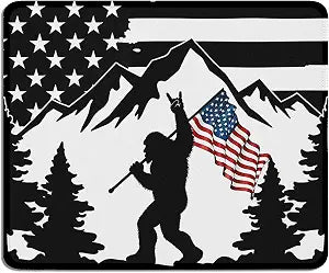 American Flag Bigfoot Mountain Forest Mouse Pad, Funny Patriotic Adventure Lover Gifts, Patriotic Bigfoot Themed Mousepad for Computers Laptop Desk Home Office Dorm, 9.5x7.9 Inch,L033-SDB-ZH
