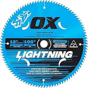 OX Pro Lightning 12-Inch Circular Saw Blade 100-Tooth Carbide Tipped for Wood Cutting | 1 Inch Bore Wood Saw Blades | 12 inch Construction Table Saw Blade & Miter Saw Blade