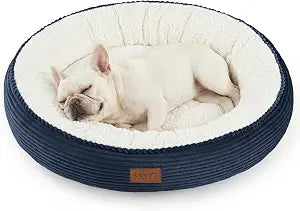 Love's cabin Round Donut Cat and Dog Cushion Bed, 30in Pet Bed for Medium or Large Dogs, Anti-Slip & Water-Resistant Bottom, Soft Durable Fabric Pet Beds, Washable Calming Cat Bed, Navy Blue