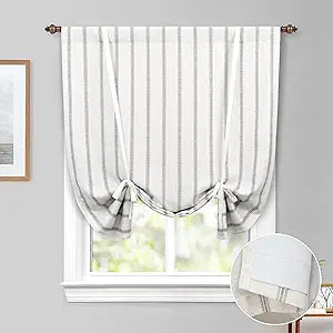 DriftAway Farmhouse Double Layer Linen Blackout Tie Up Curtains Thermal Insulated Vertical Striped Fully Lined Balloon Roman Shade Bathroom Window Adjustable Rod Pocket 45 Inch by 63 Inch Gray