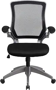 Flash Furniture Kale Mid-Back Black Mesh Swivel Ergonomic Task Office Chair with Gray Frame and Flip-Up Arms