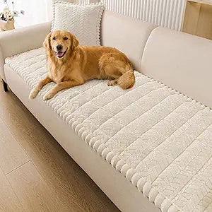 Smiry Non Slip Couch Covers for Dogs, Fuzzy Pet Couch Covers for 3 Cushion Sofa Pet Friendly, Soft Sofa Slipcovers Cushion Furniture Protector Washable (Beige, 35.4" x 70.9")